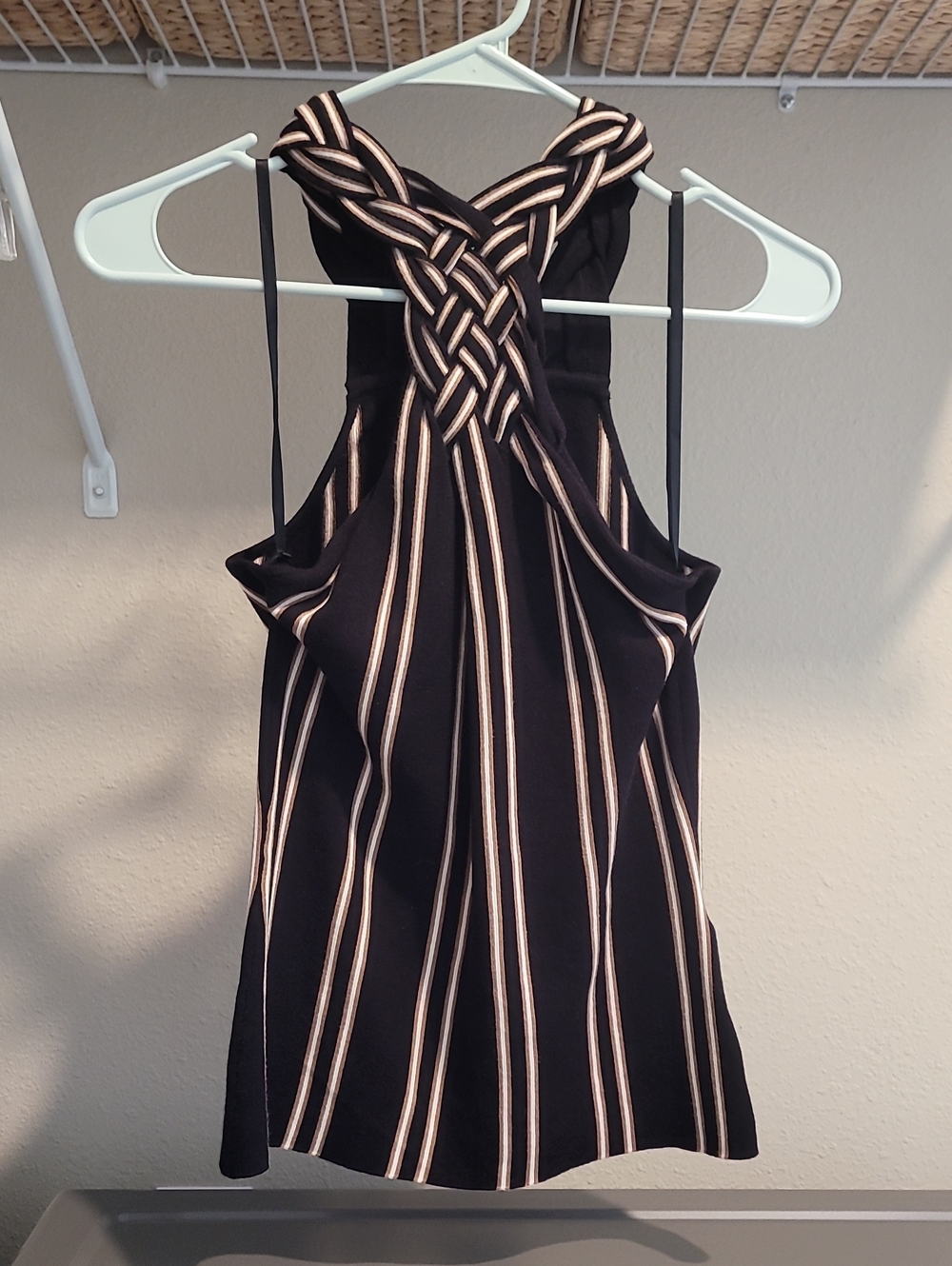 White House Black Market Black top with Cream Stripes